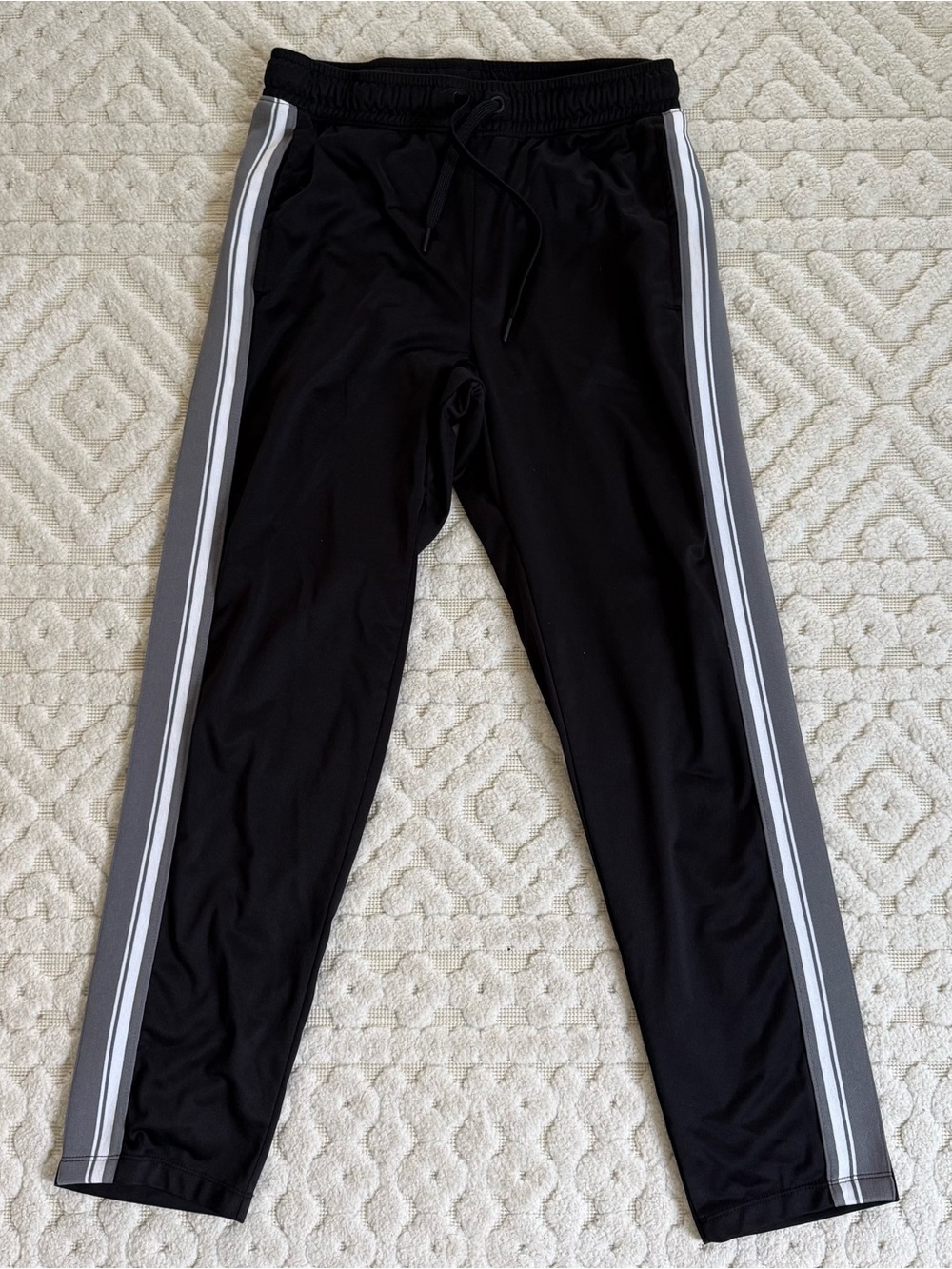 Athletic Works Track Pants Men’s Medium Black Gray Side Stripe Jogger Athletic